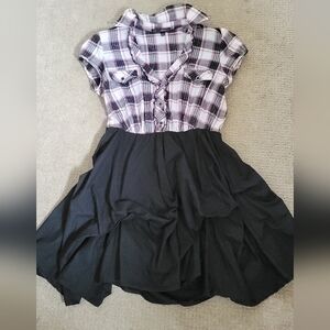 Heart & Soul Black & Pink Plaid Ruched Bubble Bottom Dress